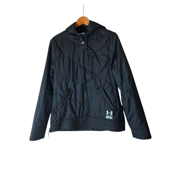 Under Armour Woman’s MTN Light Weight Hooded Side Zip Button Neck Two Pocket Bla - Picture 1 of 7